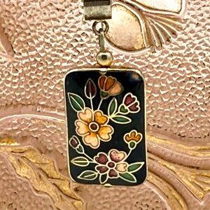 Vintage Artisan Floral Enamel Pendant Necklace Two Sided.